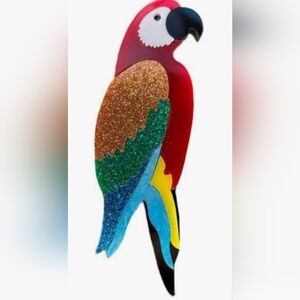Red Macaw Brooch Acrylic With Glitter 2.5"